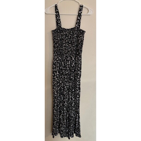 Grayson Jumpsuit Small Black White Floral Flowers Sleeveless Ruched Boho Hippie - Picture 2 of 8